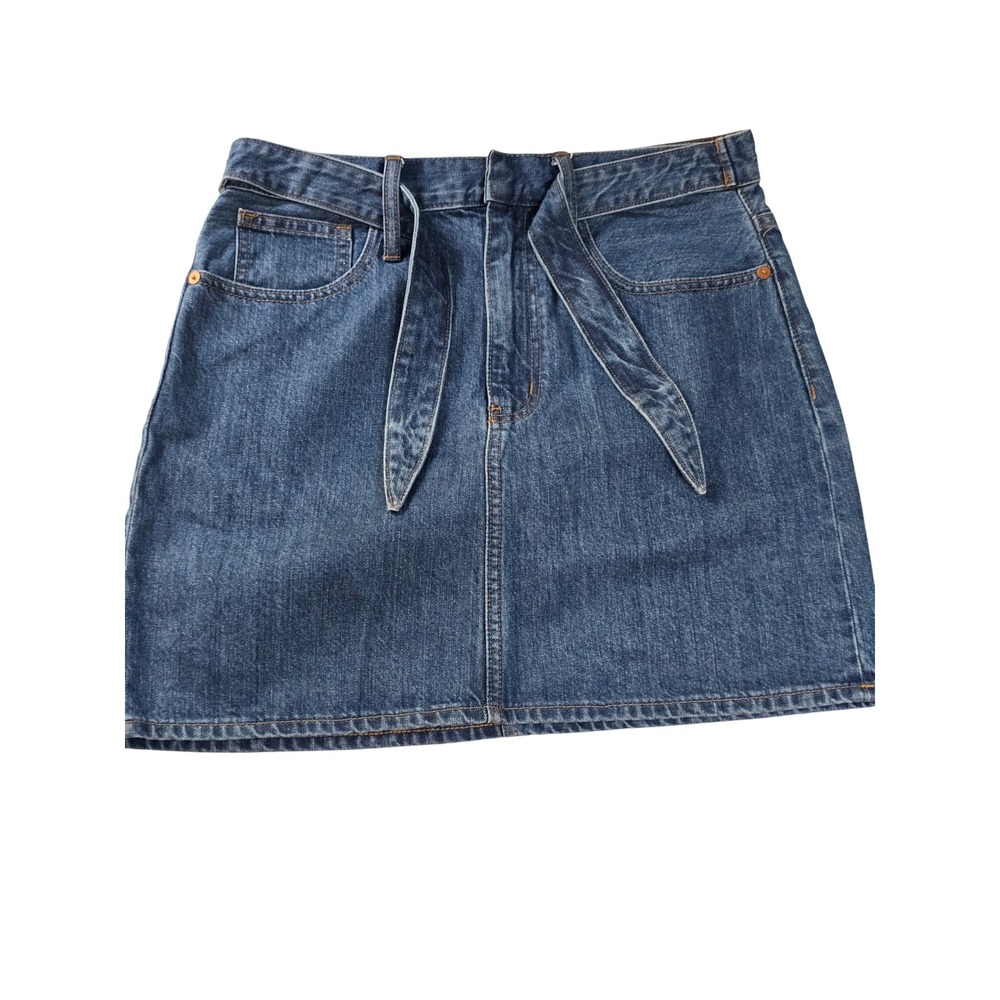 Madewell Rigid Denim Straight Mini Skirt Tie Waist Md Wash Blue 28 Indie Sleeze